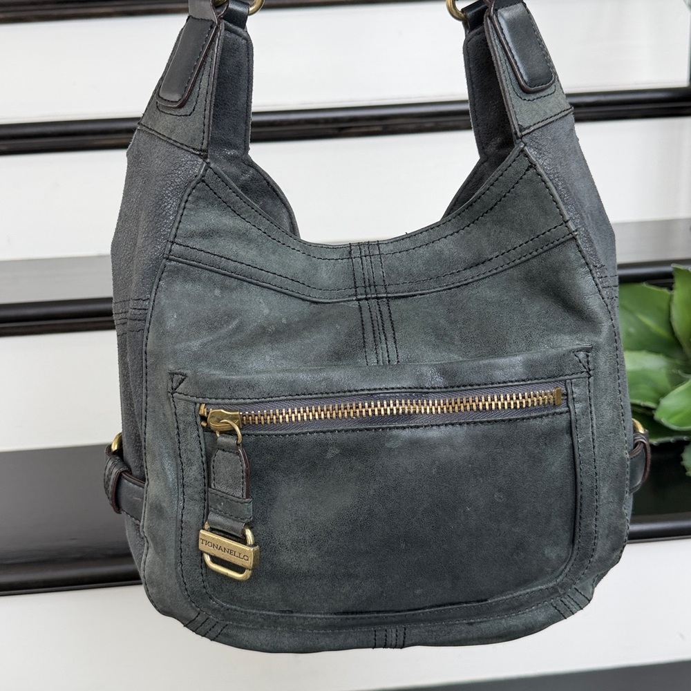 Tignanello Genuine Leather Shoulder Handbag Purse Soft Slouchy Hobo Hardware